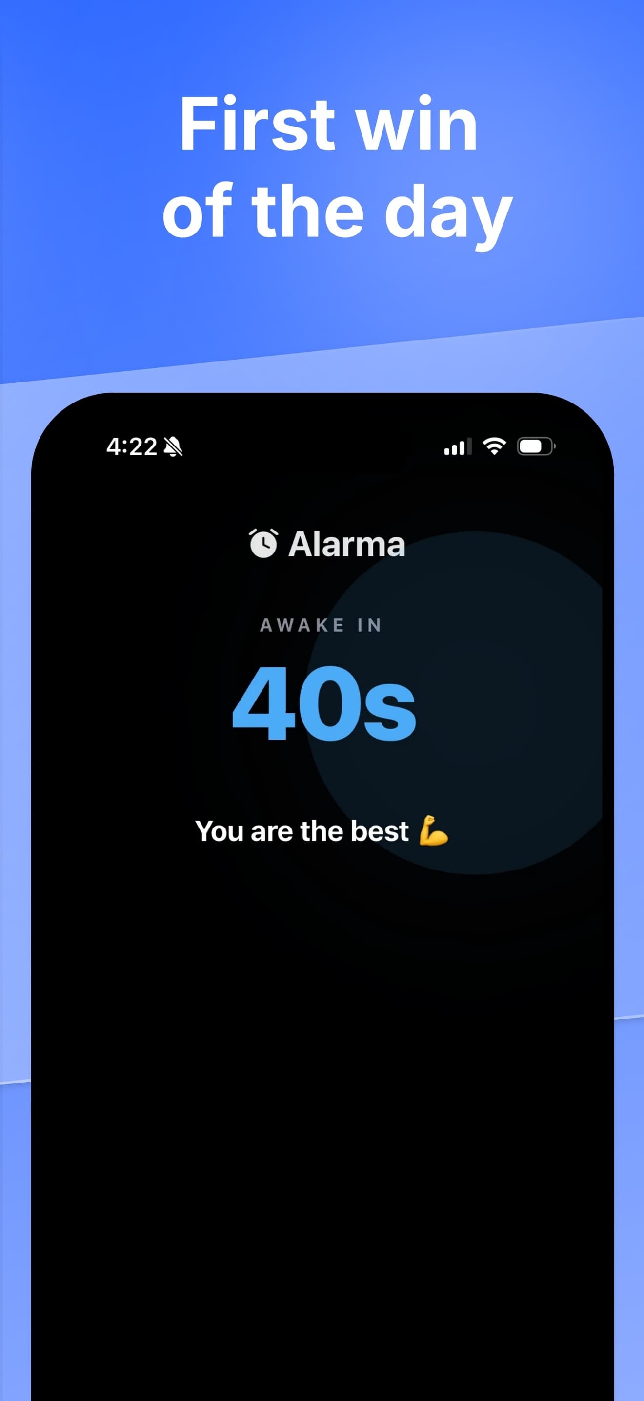 The end of a ring session: a large countdown reading awake in forty seconds, under the words you are the best.